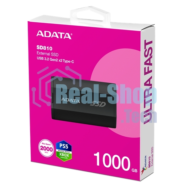 Внешний SSD ADATA SD810, 1TB, USB 3.2 Gen 2x2 Type-C, R/W 2000/2000, черный