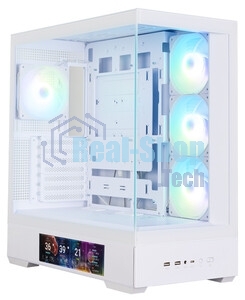 Компьютерный корпус ZALMAN P40 DS, ATX, белый, WINDOW, 9.1-inch LCD screen, 2xCombo(2.5” or 3.5”), 1x2.5”, 1xUSB TYPE-C, 2xUSB 3.0, SIDE 3x120мм ARGb, REAR 1x120мм ARGb