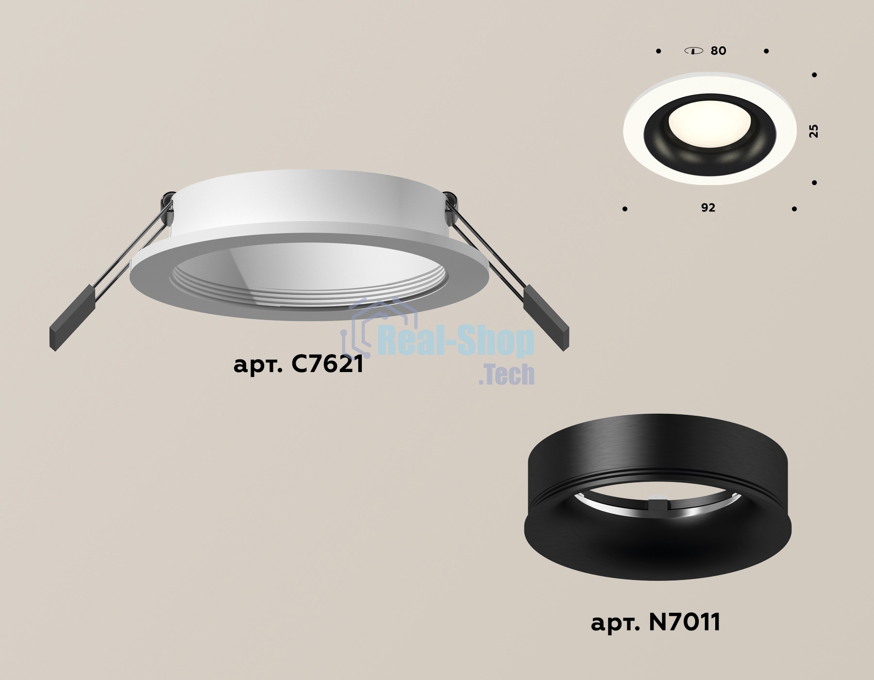 Комплект встраиваемого светильника Ambrella light XC7621002 SWH/PBK белый песок/черный полированный MR16 GU5.3 (C7621, N7011)