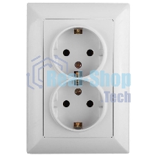 Розетка Intro Solo 4-208-01 с заземлением двойная 2X2P+E Schuko со шторками, 16А-250В, IP20, СУ, белый | Б0053697 | Intro