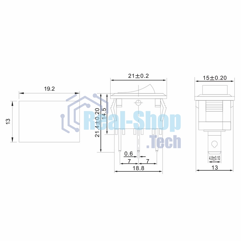 Выключатель клавишный Rexant 250V 6А (3с) ON-ON красный Mini