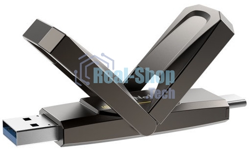 Флешка USB Netac US5 256Gb USB 3.2+TypeC Solid State Flash, up to 550MB/500Mb/s