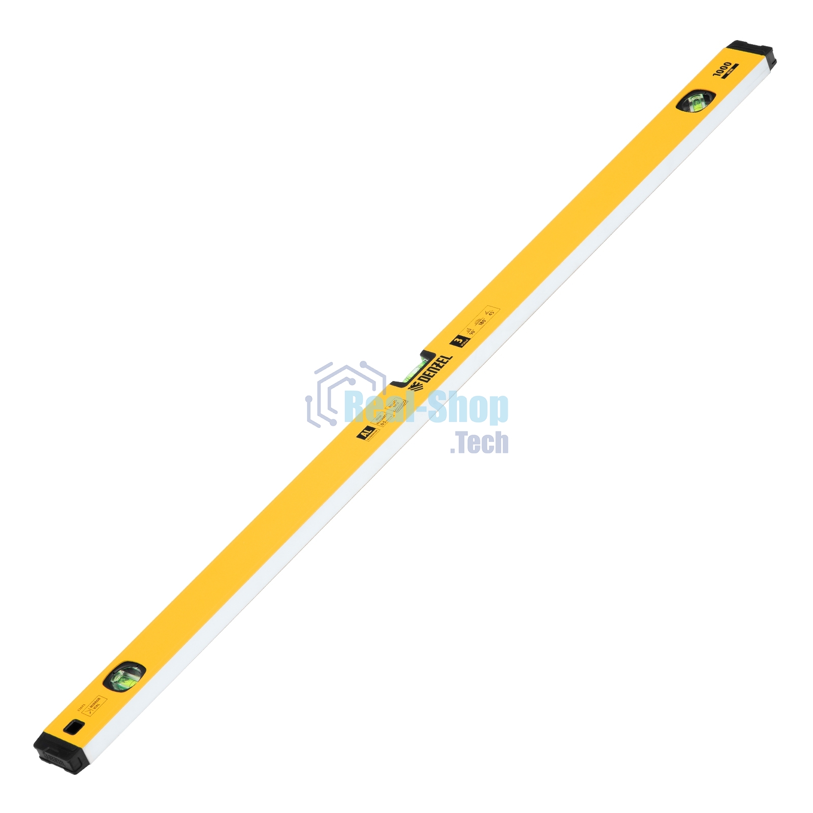 Уровень алюминиевый Denzel, магнит., фрезерованный, 3 глазка (1 зеркал.), 0,5 мм/м, 1000 мм