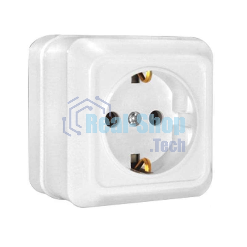 Розетка 1-м ОП Олимп 16А с заземл. белый UNIVersal О0028