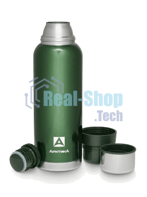 Термос Арктика 106-1200 зеленый, узкое горло 1,2 л, американский дизайн, антивандальное покрытие, две чашки, холод/тепло 32 ч