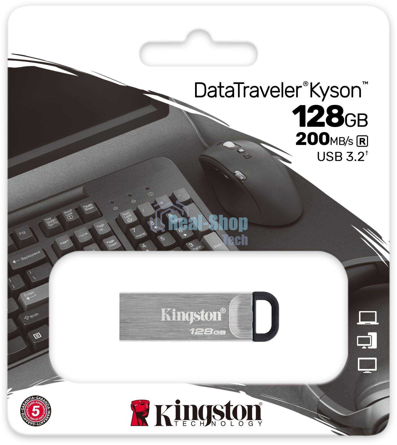 Флешка USB Kingston 128 Gb DataTraveler KYSON DTKN/128 Gb, (USB 3.2, 200 МБ/с при чтении, 60 МБ/с при записи)