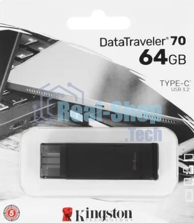 Флешка USB Kingston DataTraveler DT70 (DT70/64Gb), 64Gb, USB-C 3.2 Gen 1,  R/W 70/45, черный