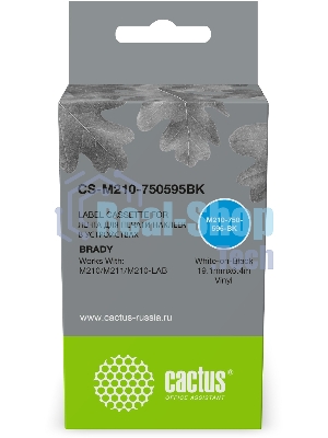 Картридж ленточный Cactus CS-M210-750595BK (M210-750-595-BK) белый шрифт, черный фон (19.1 мм, 6.4 м) для Brady M210/M211/M210-LAB