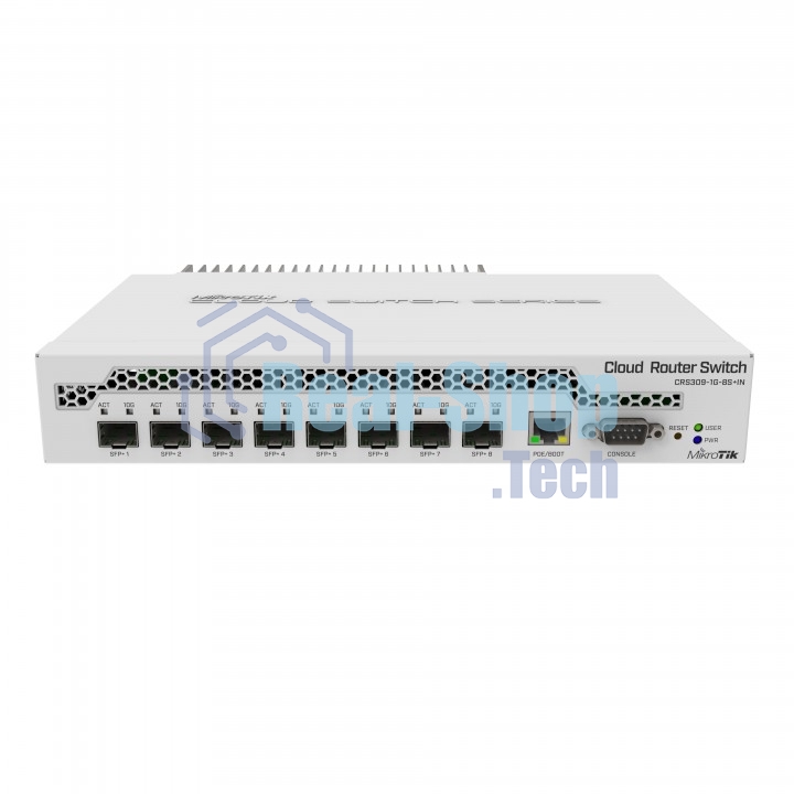 Коммутатор MikroTik CRS309-1G-8S+IN 8 SFP+, dual-core 800MHz CPU, 512MB RAM, POE, RS232 serial port