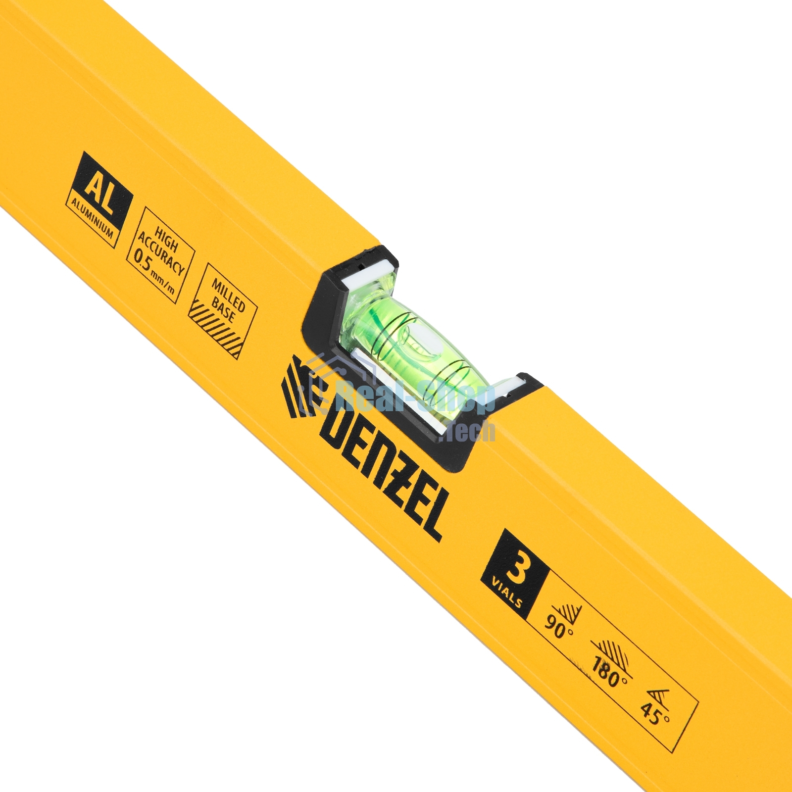 Уровень алюминиевый Denzel, магнит., фрезерованный, 3 глазка (1 зеркал.), 0,5 мм/м, 1000 мм