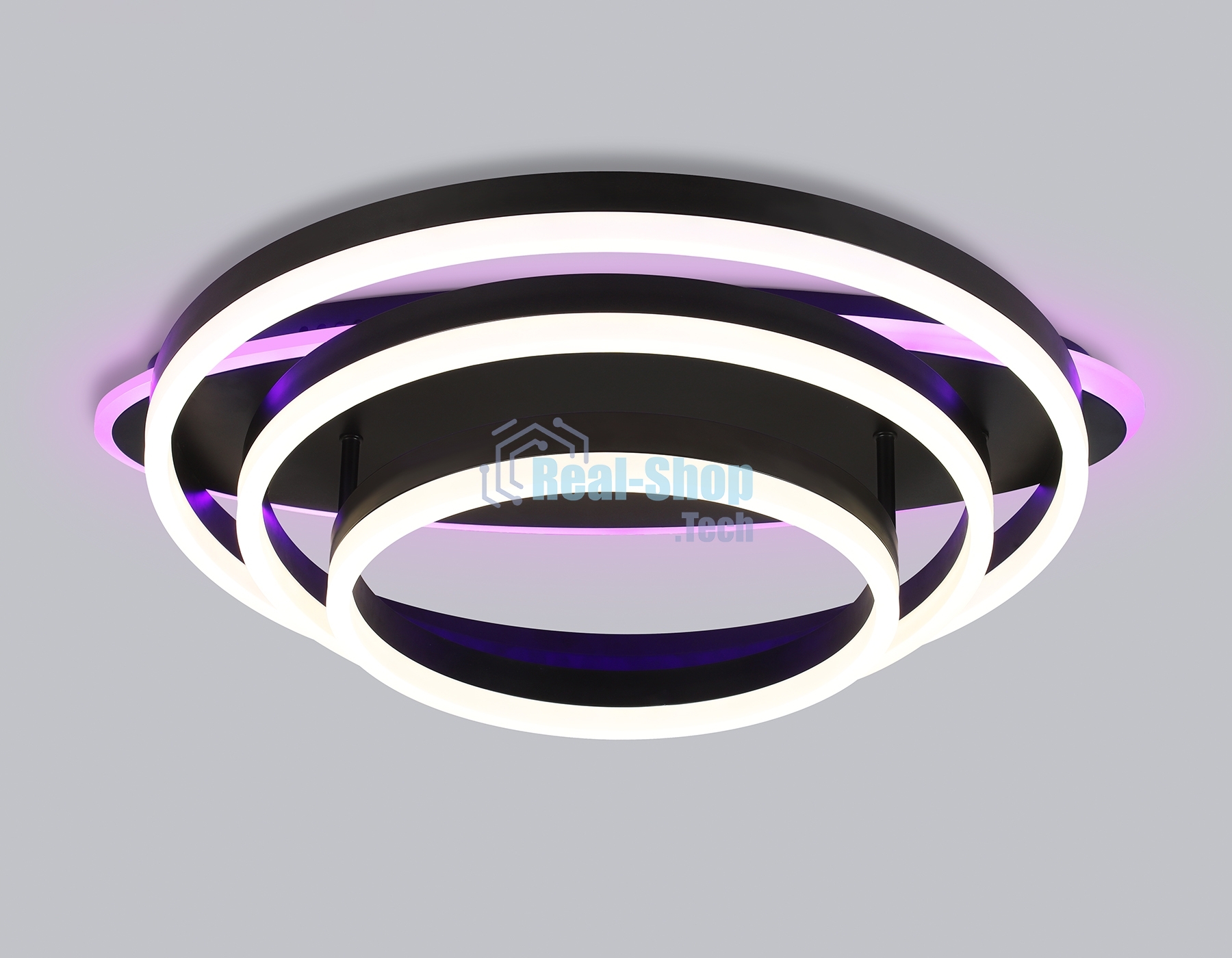 Потолочный светодиодный светильник FA8524 BK черный 146W 3000K-6400K+RGB 560*500*150 (ПДУ РАДИО 2.4G)