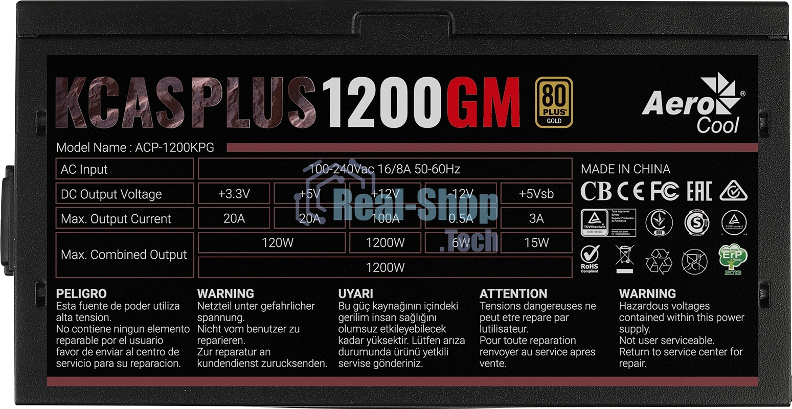 Блок питания Aerocool/Formula 1200W Retail KCAS PLUS 1200GM, 80 PLUS Gold, ATX v2.4, модульный, fan 14cm, 8x PCI-E [6+2-Pin], 10x SATA, 6x MOLEX