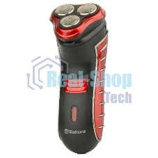 Электробритва Sakura SA-5414RB красно-черный(Бритва электрическая, сухое бритье, работа от аккумулятора. 3 бреющие головки. Индикатор заряда батарейки. Защитная крышка. Щеточка для очистки.)