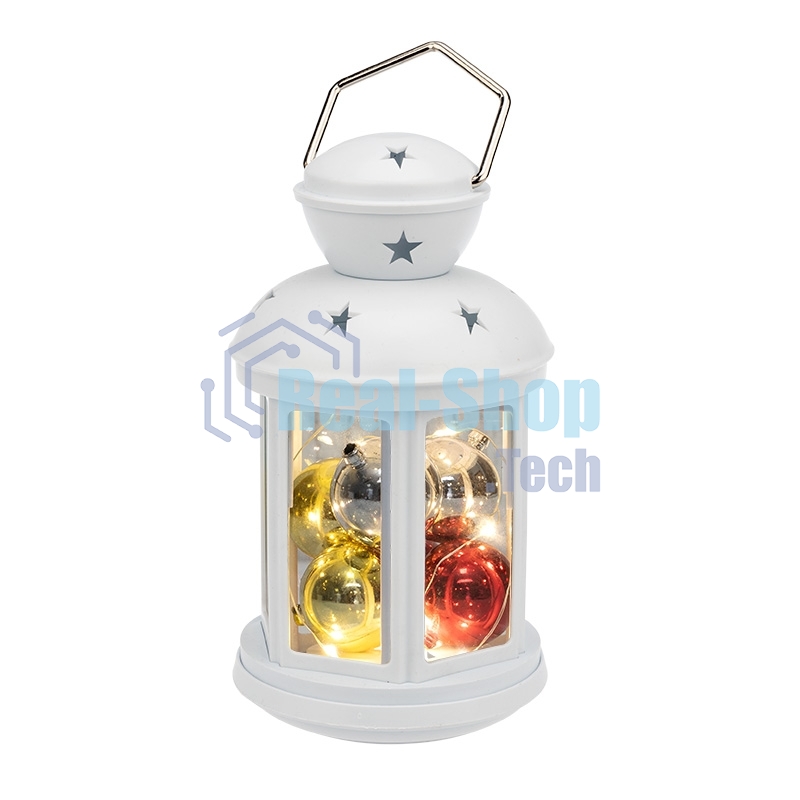Декоративный фонарь с шариками 12х12х20,6 см, белый корпус, теплый белый цвет свечения Neon-night