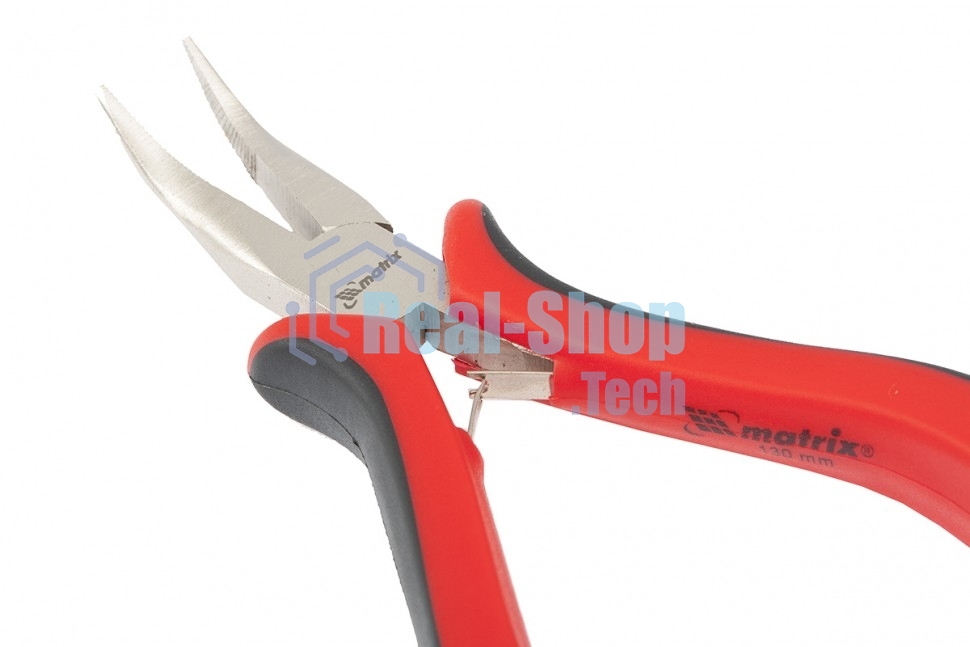 Длинногубцы Matrix Mini, 130 мм, никелированные, изогнутые, авторазжим, двухкомпонентные рукоятки