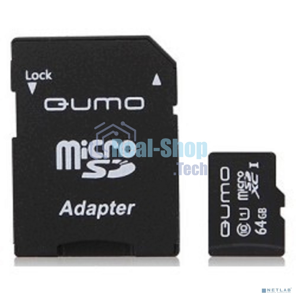 Флеш карта QUMO QM64GMICSDXC10U1 64Gb MicroSDXC Class 10 UHS-I, SD adapter