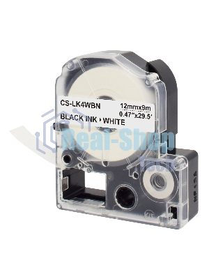 Картридж ленточный Cactus CS-LK4WBN черный шрифт, белый фон (12 мм, 9 м) для Epson LW300/LW400/LW700/LW600P/LW1000P/K400/Z700/Z900