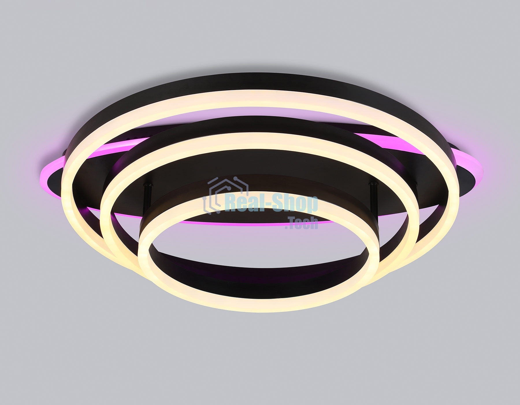 Потолочный светодиодный светильник FA8524 BK черный 146W 3000K-6400K+RGB 560*500*150 (ПДУ РАДИО 2.4G)