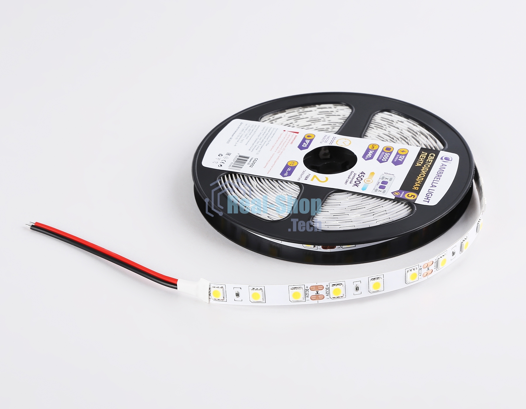 Светодиодная лента Ambrella light GS2002 5050 60Led/ 14.4W m/ 12V IP20 4500K/ 5000*10*1.87mm (2 конт.)