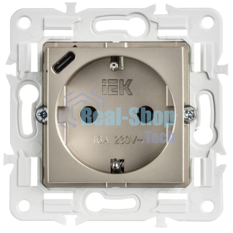 SKANDY Розетка с заземлением с защитными шторками 16А с USB C 18Вт SK-R17Sh шампань  | SK-R14-16-U14-018-K37 | IEK