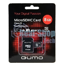 Флеш карта QUMO QM8GMICSDHC10 8Gb MicroSDHC Class 10, SD adapter