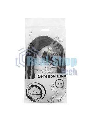 Кабель питания Cablexpert PC-186-1-5M, 5м, Schuko- C13, 3x1кв.мм, черный, с заземлением, пакет