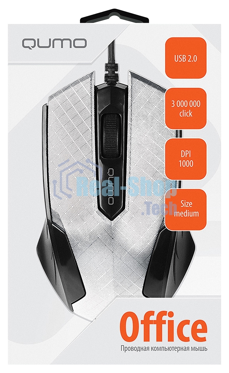 Мышь проводная Qumo Office M14 белый, 1000 dpi, USB, кнопки - 3