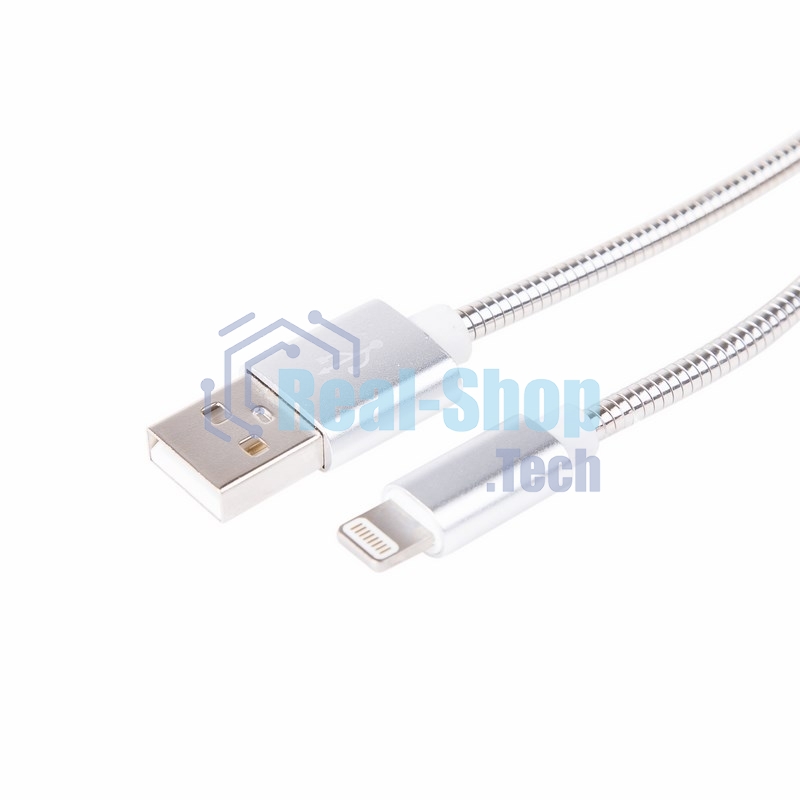 Кабель USB Rexant для iPhone 5/6/7 моделей, шнур в металлической оплетке серебристый