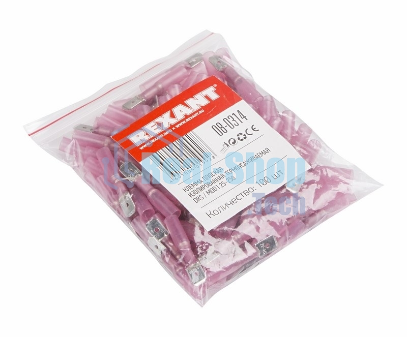 Клемма плоская Rexant изолированная термоусаживаемая штекер 6.35 мм 0.5-1.5 мм² РПи-п-т 1.5-(6.3)) красный