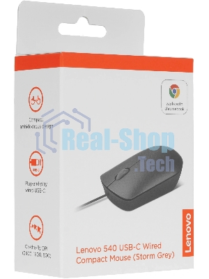 Мышь проводная Lenovo 540 темно-серый, 2400 dpi, USB-C, кнопки - 4