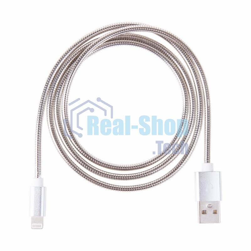 Кабель USB Rexant для iPhone 5/6/7 моделей, шнур в металлической оплетке серебристый