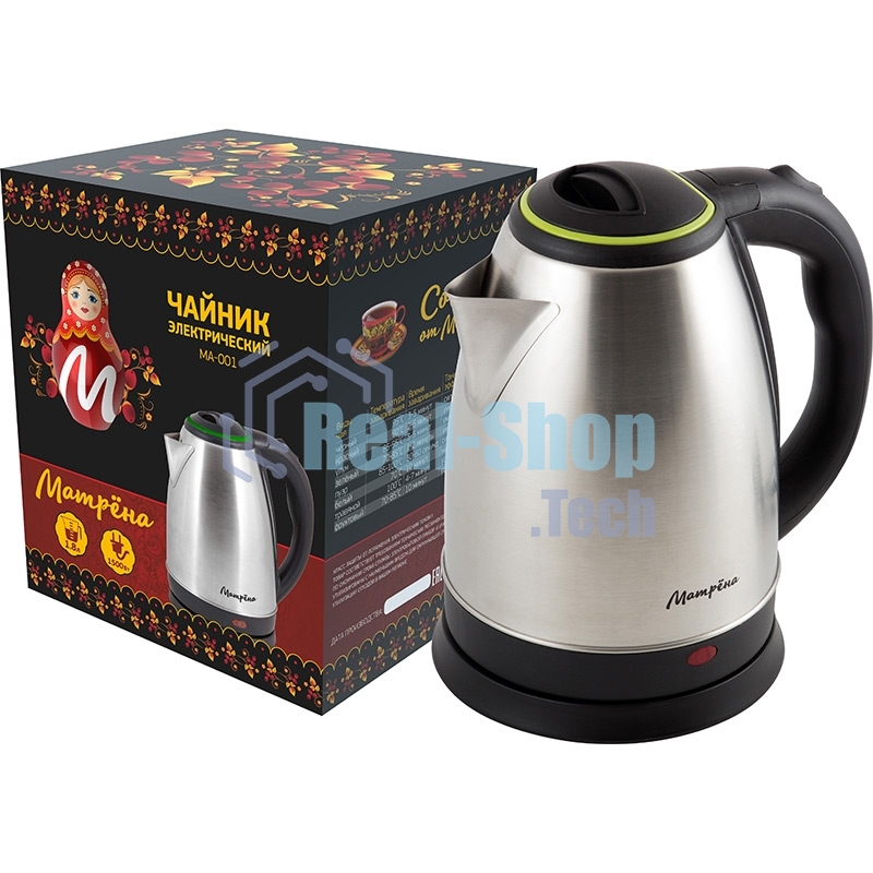 Чайник электрический Матрена MA-001 1,8 л,сталь,цвет крышки зеленый (005458)