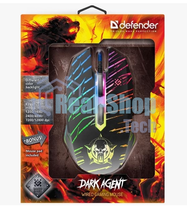 Мышь проводная Defender Dark Agent GM-590L черный, 12800 dpi, USB, кнопки - 6