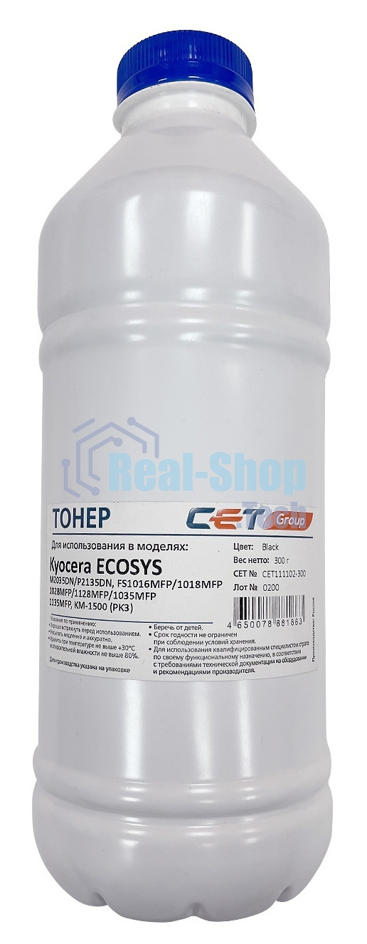 Тонер CET PK3 черный бутылка 300гр. для принтера Kyocera ecosys M2035DN/M2535DN/P2135DN, FS-1016MFP/1018MFP