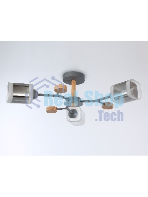 Светильник Ambrella light TR3033231/3 GR/LW/SM серый/светлое дерево/дымчатый E27*3 max 60W D700*180