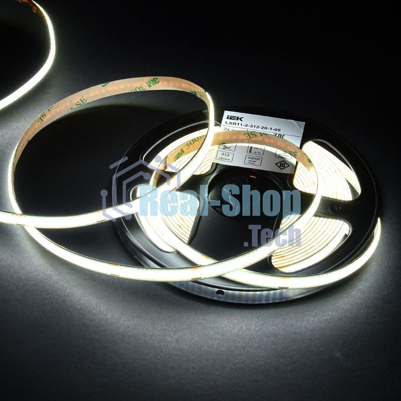 Лента светодиодная 5м COB 312LED/м 8Вт/м IP20 ширина 8мм 24В холодный белый