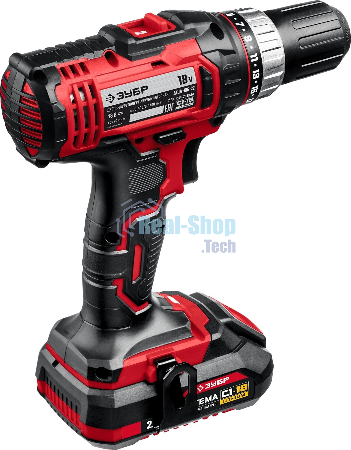 Дрель-шуруповерт аккумуляторная Зубр ДШЛ-185-22, Аккумуляторная, 18В, 2 АКБ, Кейс