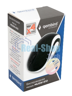 Мышь беспроводная Gembird MUSW-610 черный, 1200 dpi, радиоканал, USB, кнопки - 3