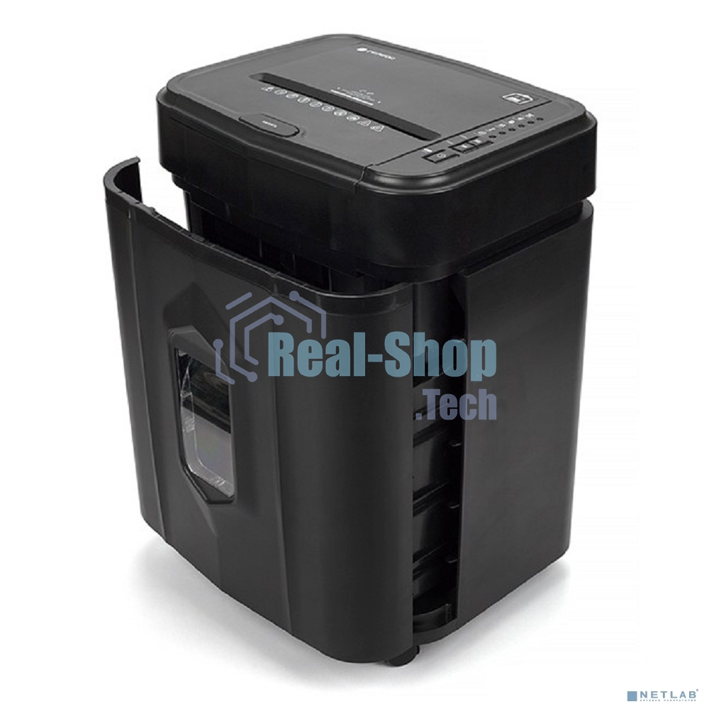 Шредер Heleos АП23-4 черный с автоподачей (секр.P-4) фрагменты 145лист. 23лтр. скрепки скобы пл.карты