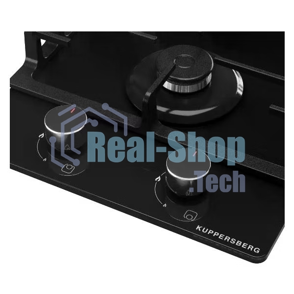 Газовая варочная панель Kuppersberg FG 36 B газ, High-Tech, 30 см, автоматический электроподжиг, газ-контроль, форсунки под сжиженый газ, SABAF конфорки, чугунные решетки, цвет черный, цвет фурнитуры черный