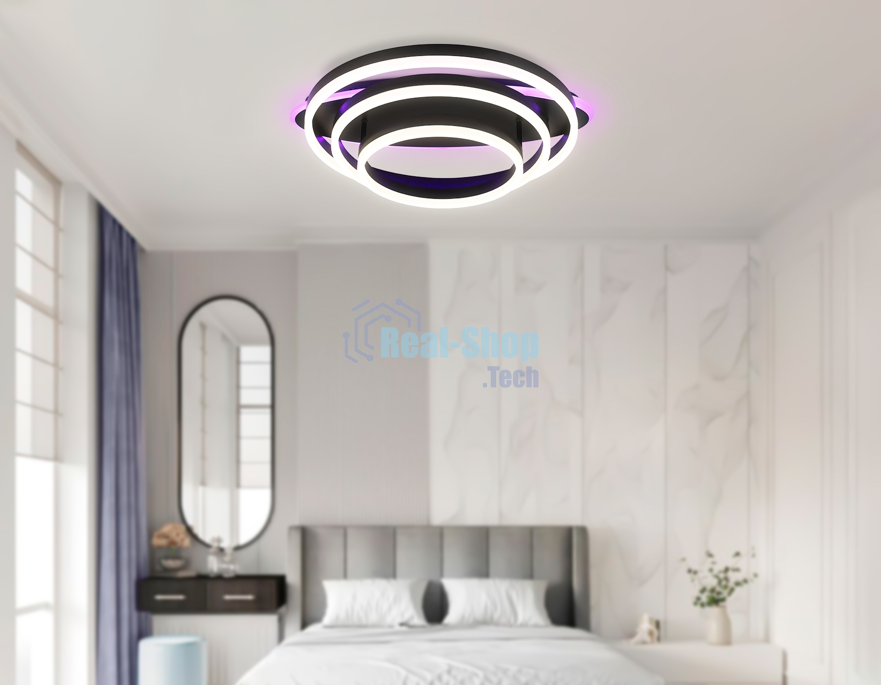 Потолочный светодиодный светильник FA8524 BK черный 146W 3000K-6400K+RGB 560*500*150 (ПДУ РАДИО 2.4G)