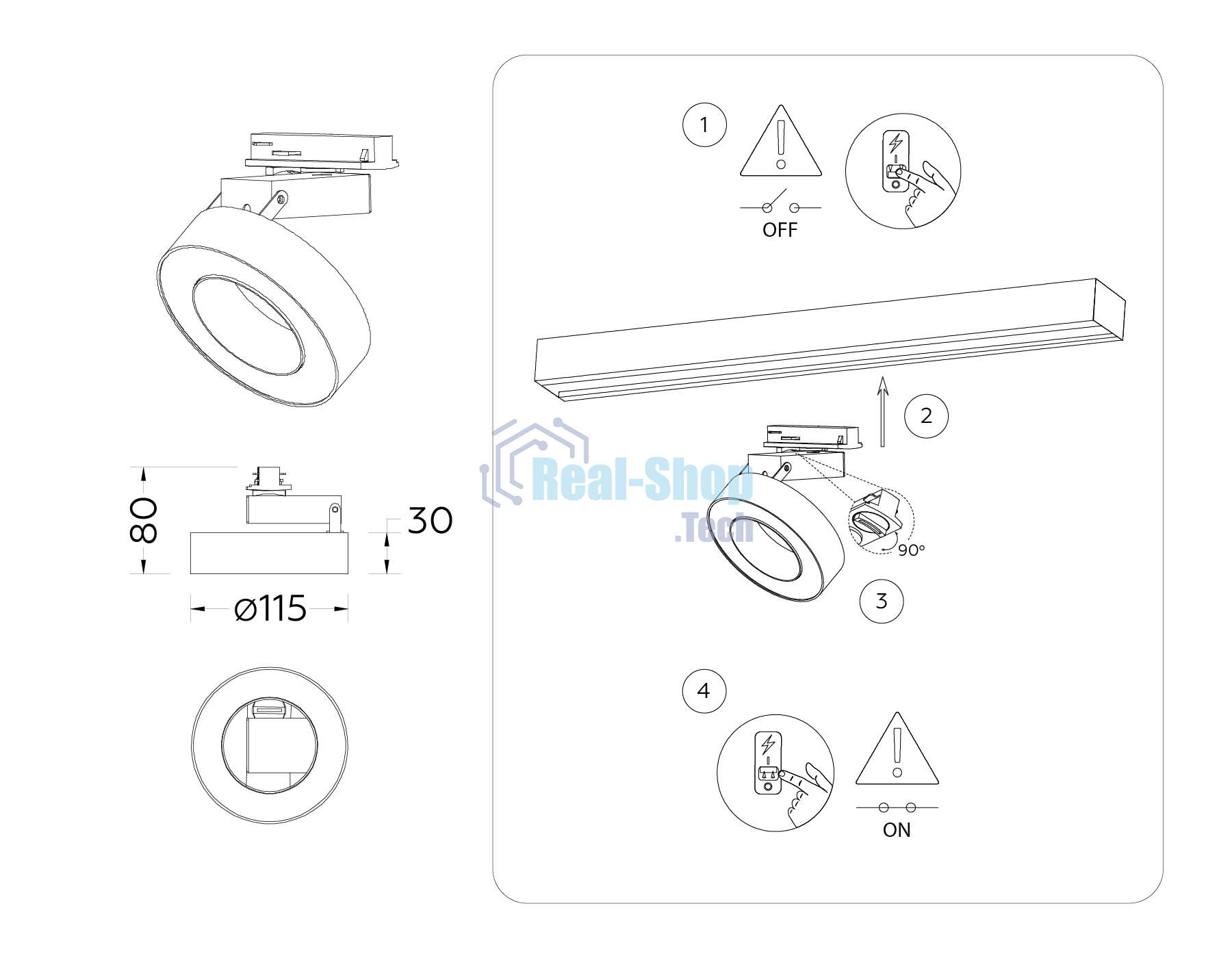 Трековый однофазный светодиодный светильник Ambrella light GL6868 BK черный LED 15W 4200K D115*80