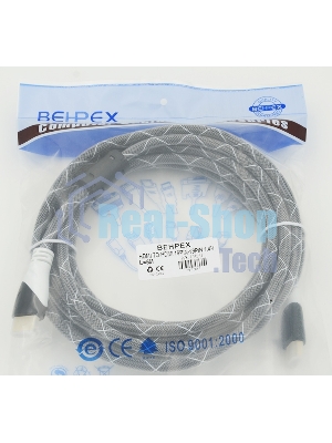 Кабель аудио-видео Behpex черный jack HDMI (m)/HDMI (m) 5м. феррит.кольца позолоченные контакты серый