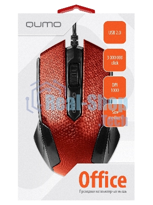 Мышь проводная Qumo Office M14 красный, 1000 dpi, USB, кнопки - 3