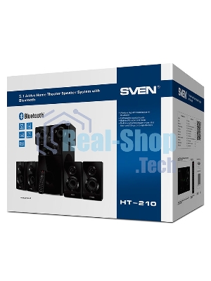 Аудиоколонки SVEN HT-210, черный, акустическая система 5.1, мощность (RMS):50Вт+5x15Вт, Bluetooth, Optical, Coaxial, FM-тюнер, USB/SD, дисплей, ПДУ