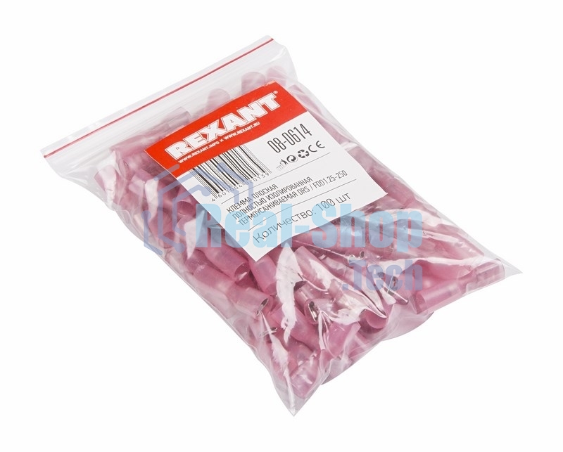 Клемма плоская Rexant полностью изолированная термоусаживаемая гнездо 6.6 мм 0.5-1.5 мм² (РПи-м-т 1.5-(6.3) красный