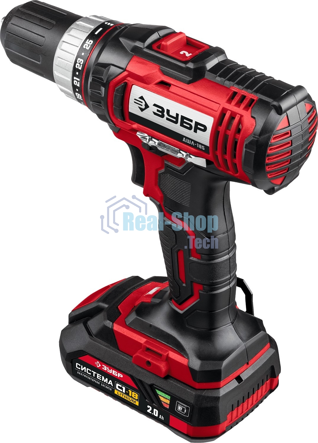 Дрель-шуруповерт аккумуляторная Зубр ДШЛ-185-22, Аккумуляторная, 18В, 2 АКБ, Кейс