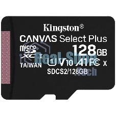 Флеш карта Kingston 128Gb micSDXC Canvas Select Plus 100R A1 C10 Single Pack w/o ADP EAN: 740617299076