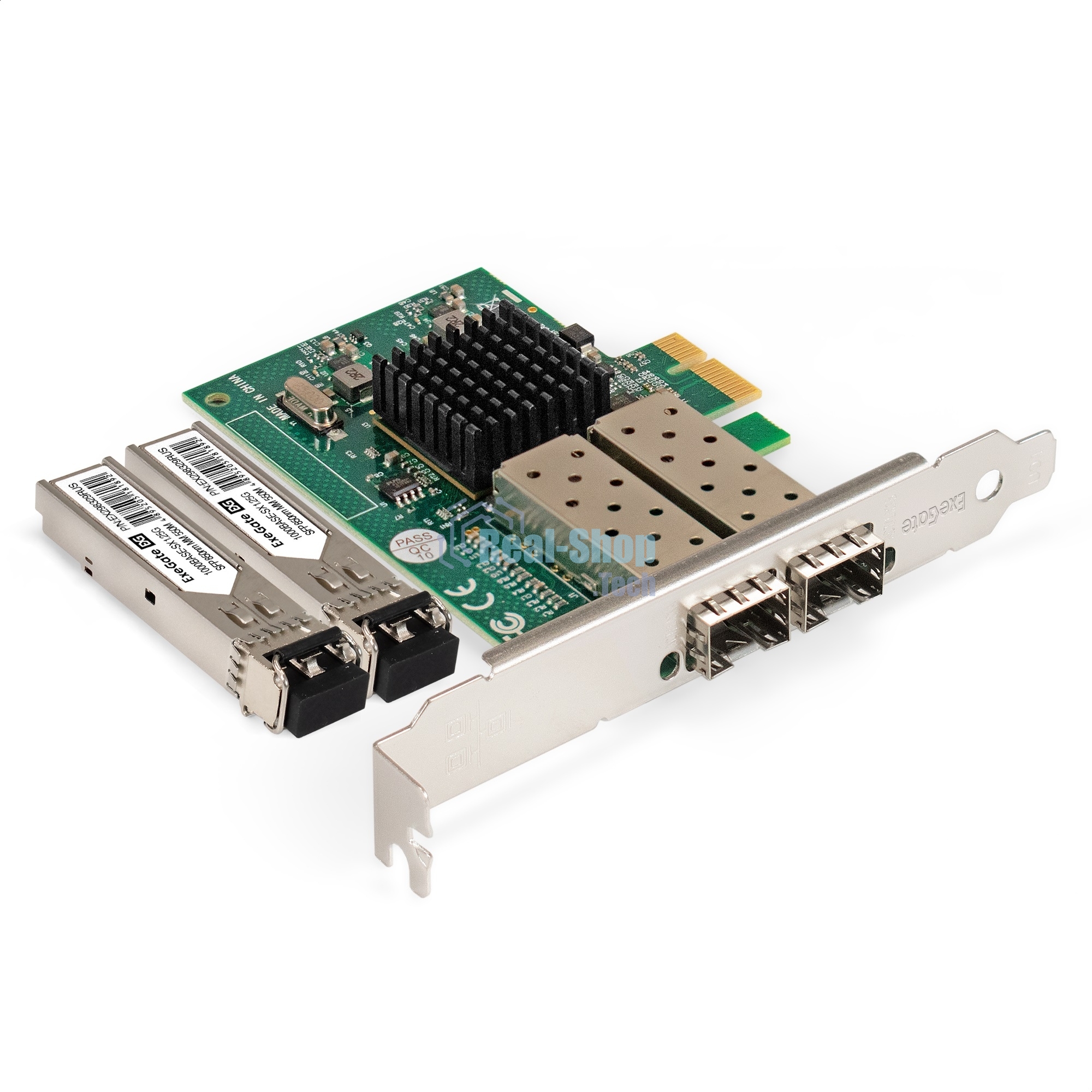 Комплект: Сетевой адаптер SFP ExeGate EXE-82576-F2 + 2xТрансивер Multi-Mode до 550м ExeGate EXT-1G-MM850-LC2-550M (EX296229RUS: PCI-E x1 v2.0, порты 2x SFP (10/100/1000Mb/s), Gigabit Server NIC Intel Chipset 82576-F2 + 2xEX298329RUS: Tx:850/Rx:850 нм, до 550 м, разъем Duplex LC)