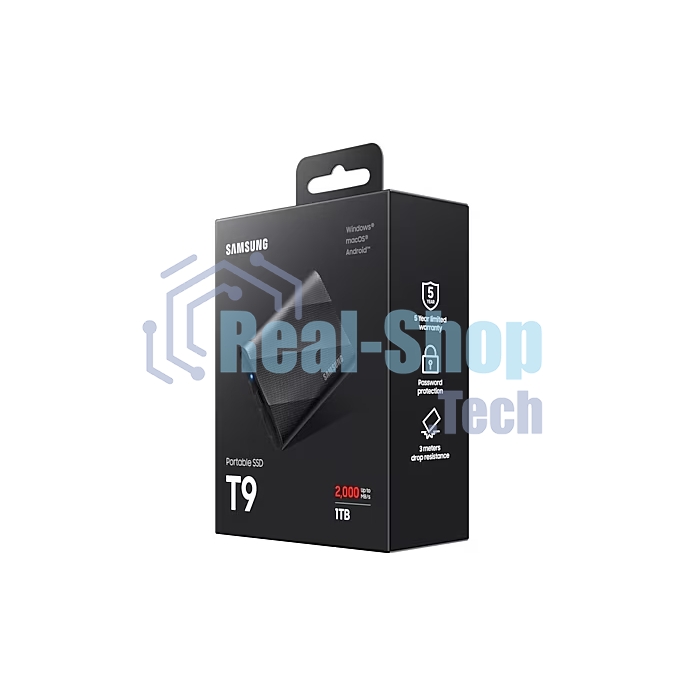 Внешний SSD Samsung T9, 1TB, USB 3.2 Gen 2x2 Type-C, R/W 2000/1950, черный